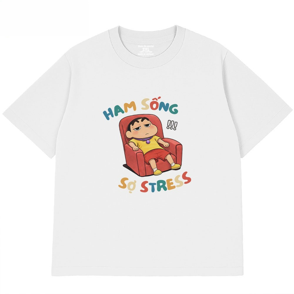 （Giao hàng 24h）Angela Áo Thun In Chữ Hài Hước Ham Sống Sợ Stress Câu Nói Văn Phòng Công Sở Form Rộng Cototn 230gsm