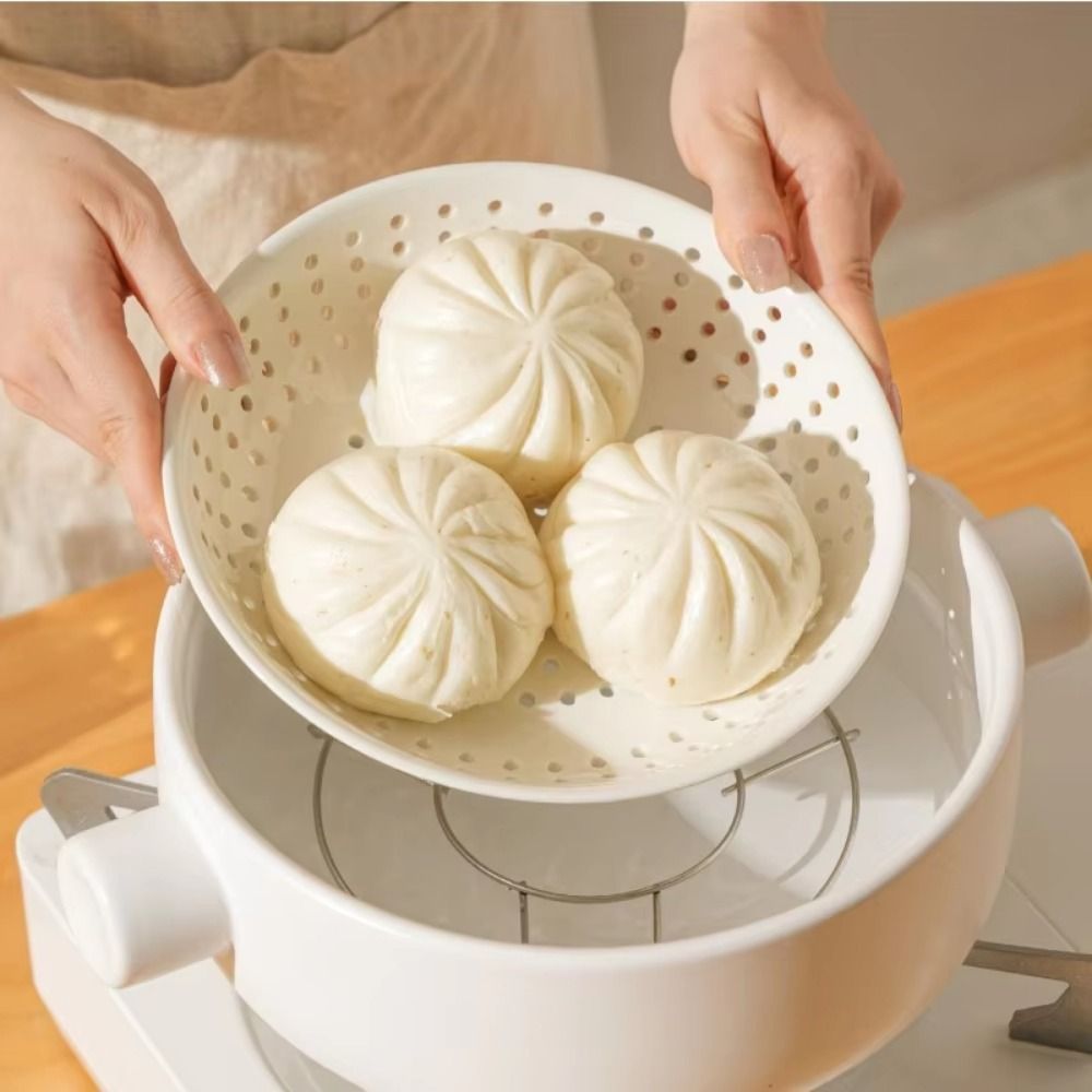 Tấm hấp đục lỗ bằng gốm DONOVANQQ, Khay hấp gốm hình tròn sáng tạo, Cấu trúc xốp chịu nhiệt độ cao màu trắng đa năng Đĩa thoát nước rỗng Sử dụng tại nhà