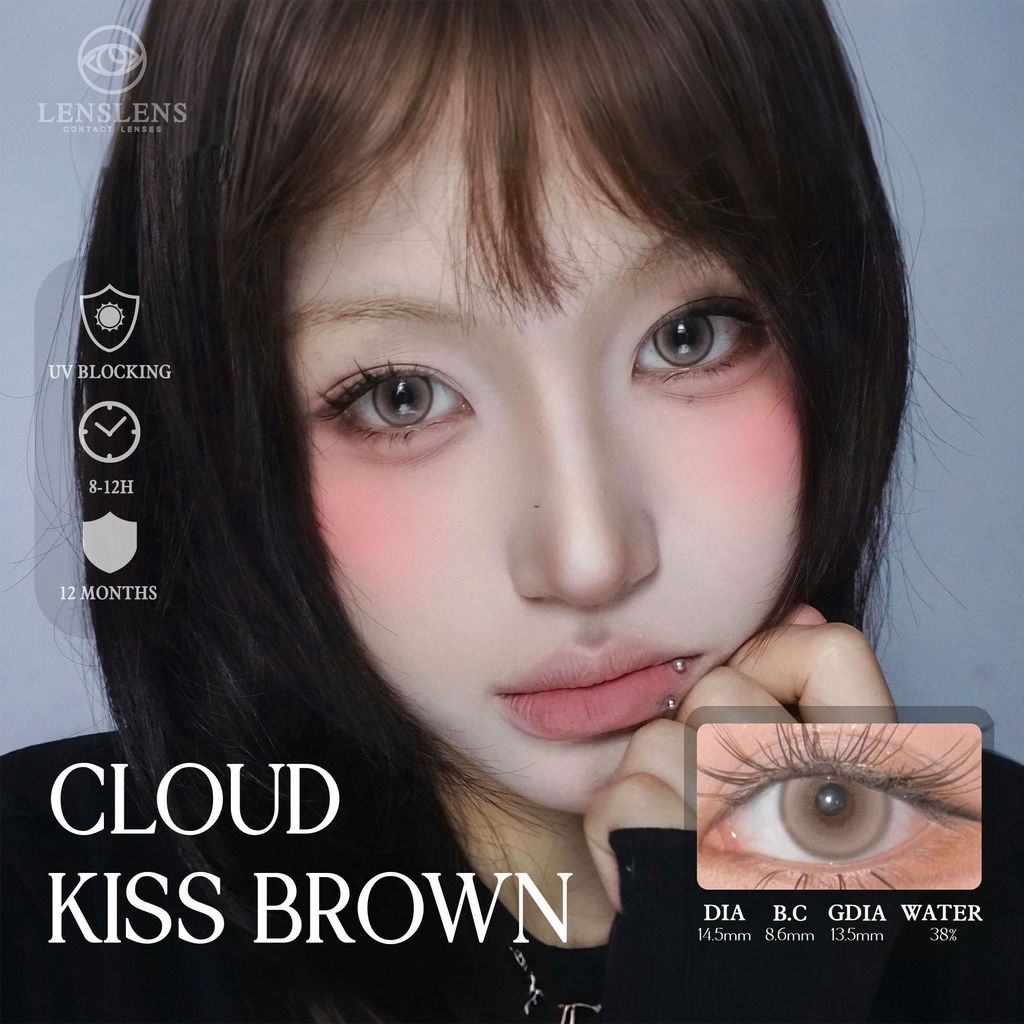 Lens Nâu Tự Nhiên Đeo Daily Viền Tan Áng Mây Cloud Kiss Brown 14.5mm