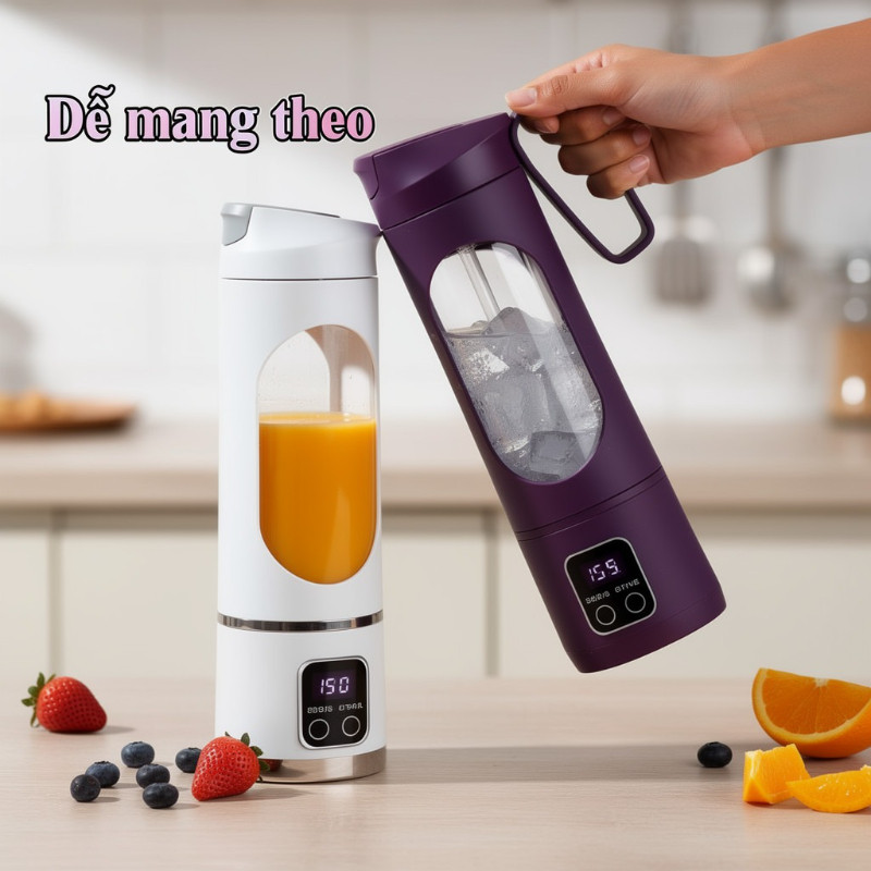 máy xay sinh tố cầm tay 10 lưỡi dao thép không gỉ dung tích 450ml sạc USB dễ mang theo đi học đi làm