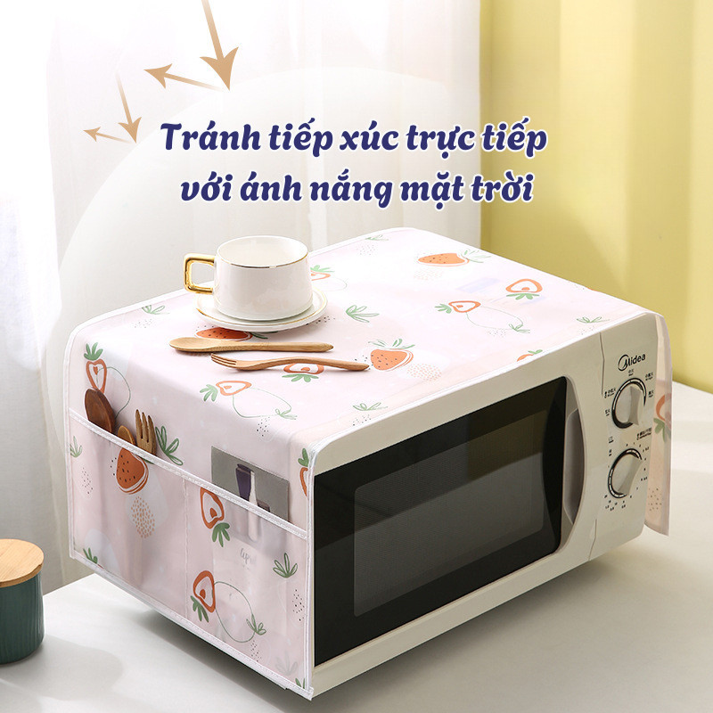 Tấm Phủ Lò Vi Sóng Có Ngăn Đựng Đồ – Tấm Che Vải Lanh Cotton Chống Bụi, Chống Thấm Nước  DINO