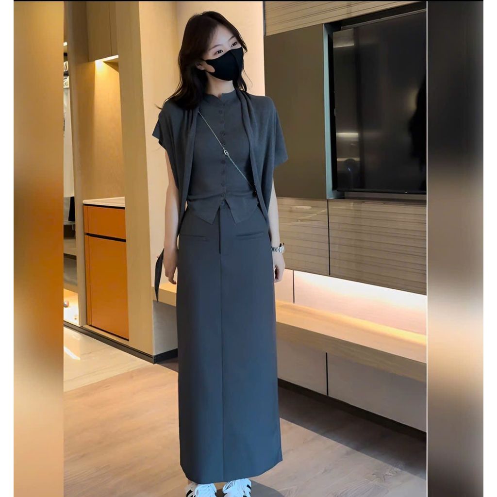 (DEAL MỞ BÁN)Chân váy A phong cách hàn dáng dài 90cm  chất umi co giãn 4 chiều cao cấp CV10B