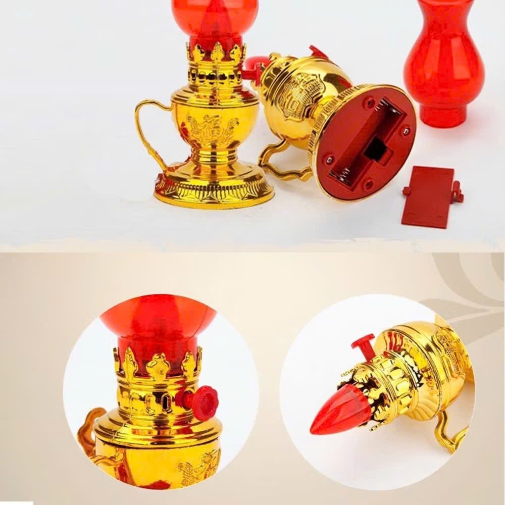 Đèn Thờ Vĩnh Cửu Sử Dụng Pin, Đèn Để Lên Bàn Thờ Trang Nghiêm Tôn Kính, Bóng Led Tiết Kiệm Pin, Dáng Đèn Dầu Thời Xưa
