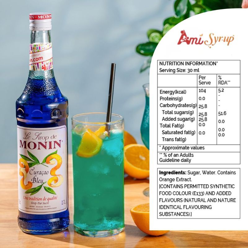 Siro Monin Blue Curacao 70cl, Nguyên Liệu Pha Chế Chuyên Nghiệp, Syrup Blue Curacao Nhập Khẩu Pháp