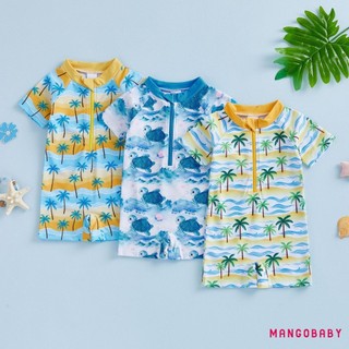 MG-Toddler Bé Trai Rash Guard Đồ Bơi In Chủ Đề Đại Dương Zip Up Áo Bơi Tay Ngắn