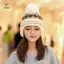 Mũ dệt kim trẻ em Mùa đông Quả cầu tóc dễ thương Giữ ấm bảo vệ tai Bò chống gió [Mina]