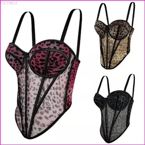 Vic Phong Cách Da Báo Lưới Cami Top Dành Cho Nữ Và Bé Gái Lưới Thoáng Khí Bustier Crop Cami Pha Trộn Thoải Mái Và Phong Cách