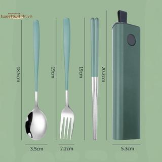 Bộ dụng cụ du lịch bằng thép không gỉ TRTR 304 Bộ dụng cụ tái sử dụng Cắm trại Muỗng nĩa có vỏ Đũa và Flatware Bộ dao kéo di động VN