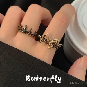 Nhẫn Bướm Kim Loại Rỗng Retro ~ ~ Nhẫn Ngón Tay Chỉ Số Có Thể Điều Chỉnh Mở Vương Miện, Nhẫn Cô Gái Sáng Cá Tính, Thích Hợp Cho Quà Tặng