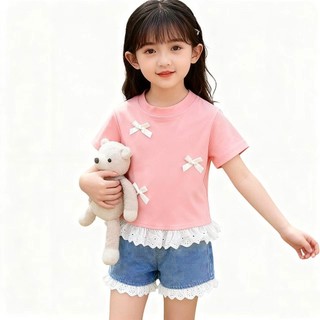 ÁO PhôNg Tay NgắN MớI Cho Bé GáI, Phong CáCh HàN QuốC, ChấT LiệU Cao áO áO Thun Bé GáI
