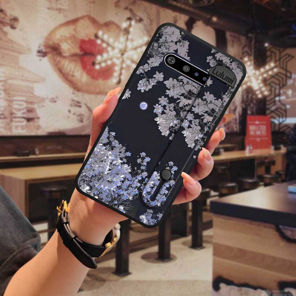 Ốp Điện Thoại Chân Đế Silicon Cho LG V60 ThinQ 5G Cá Tính Vỏ Điện Thoại Dây Đeo Tay Tranh Bền Ốp Lưng Chống Thấm Nước Nam Thiết Kế Thời Trang Vỏ Mềm Tay Chống Bụi Bẩn