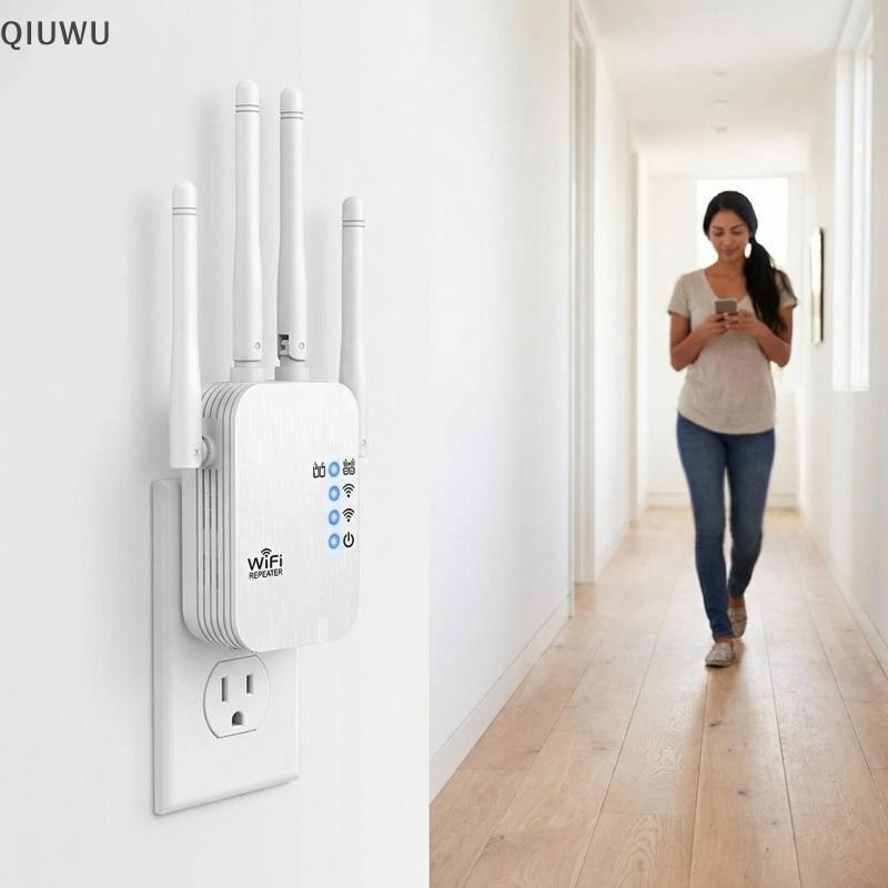 Bộ lặp tín hiệu WiFi QIUWU Bộ khuếch đại mở rộng phạm vi có dây Tăng cường tín hiệu yếu để phát trực tuyến phòng ngủ.