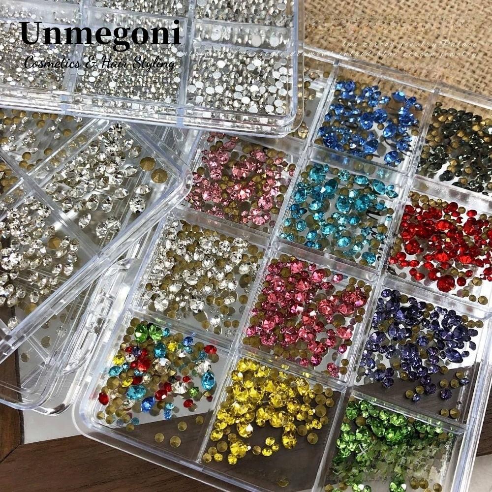 UNMEGONI Móng Tay Nghệ Thuật Trang Trí, Lưng Phẳng Tròn 12 Lưới Móng Tay Kim Cương Giả, Ngọc Trai Nhiều Màu Sắc Hỗn Hợp Kích Thước Móng Tay Nghệ Thuật Kim Cương Giả DIY Trang Trí