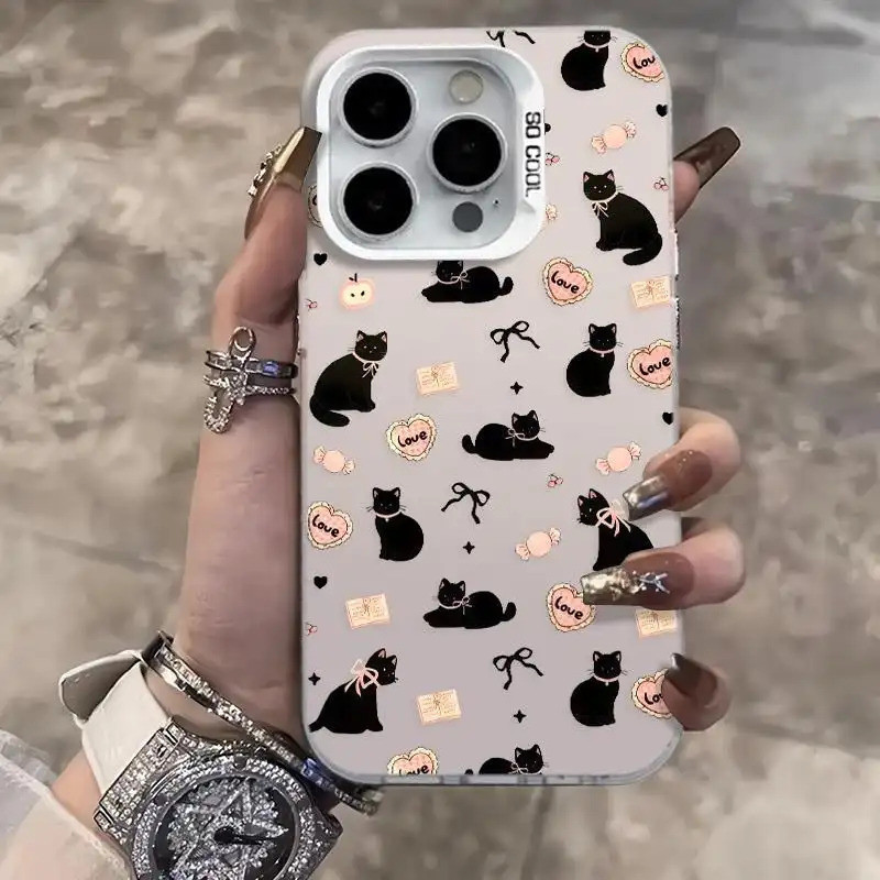 Ốp lưng chống sốc mèo đen dễ thương thiết kế phong cách nữ tính độc đáo Bảo Vệ Camera Cấp iPhone 17/16/15/14/13/12/11 Ma