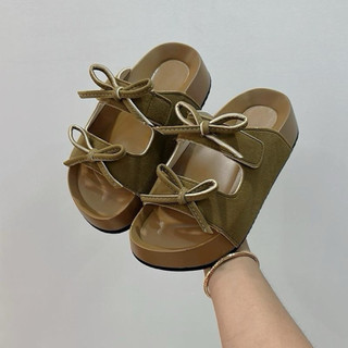 Dép Nữ IGU quai  2 nơ nhí cao 3cm da mềm êm nhẹ chân mũi tròn chuẩn size trẻ trung năng động.