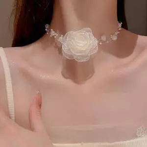 PNPIA- Lãng Mạn Choker Hoa Ngọc Trai Nelace Nữ Cổ Dây Xích Hoa Nelace