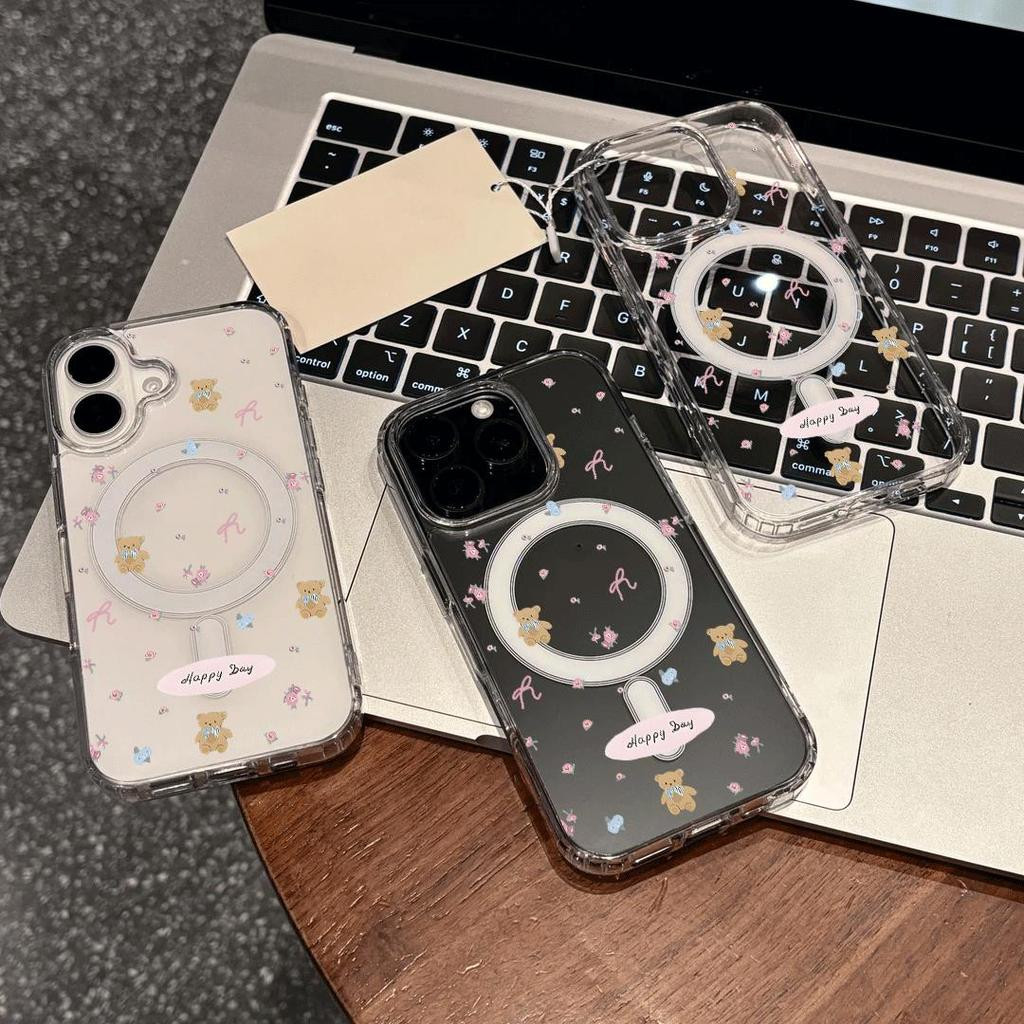 Mẫu gấu nhỏ hoa dệt phù hợp với vỏ điện thoại iPhone 17 Pro, 16 Pro, 14 Plus/12 Pro