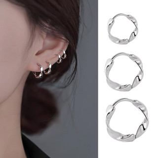 S925 Bạc Xoắn Khóa Tai Đơn Giản Trang Sức Thời Trang Quà Tặng Nam Nữ Cùng Phong Cách Hàng Ngày