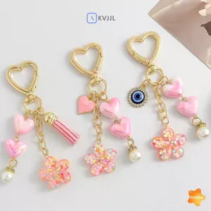 Móc chìa khóa trái tim tình yêu màu hồng Mặt dây chuyền hoa ngọc trai Mặt dây chuyền vòng chìa khóa cho nữ Túi xách nữ Trang trí quà tặng trang sức mới