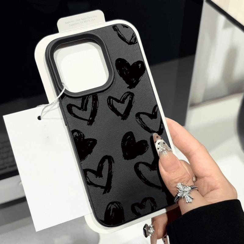 Trái tim đenVân dâu áp dụng cho vỏ điện ttimoại iPhone 15/16/17/11/12/13/14