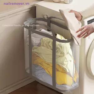 Giỏ Giặt Lưới Nylon Có Tay Cầm Gấp Thoáng Khí Di Động Bẩn Quần Áo Tổ Chức Túi Dung Tích Lớn Đồ Chơi Túi Bảo Quản MỚI