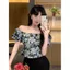 Áo sơ mi cổ vuông cổ điển khí chất kiểu Pháp dành cho nữ mùa hè ngắn vừa vặn Slim-fit Thiết kế dáng ôm hơn Áo tay phồng Niche