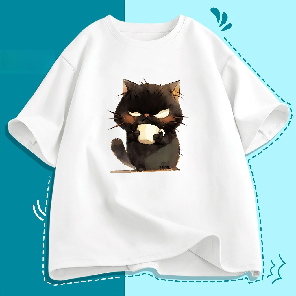 （Giao hàng 24h）Angela áo thun nữ form rộng unisex  In hình mèo hoạt hình Bông chất lượng cao 220gsm Local Brand
