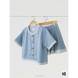 Set Đồ nữ Áo Viền Ren Cúc Vân Gỗ Kèm Chân Váy Ngắn Hb.studio S138