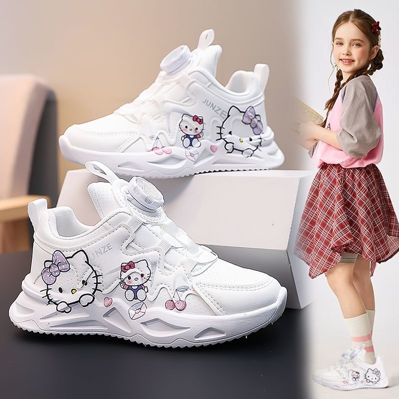 Bé Gái Mùa Thu Phong Cách Mới Da Thể Thao Giày Trắng Đế Mềm Nhẹ Hello Kitty Bé Gái Giày Thể Thao Mỏng Trắng