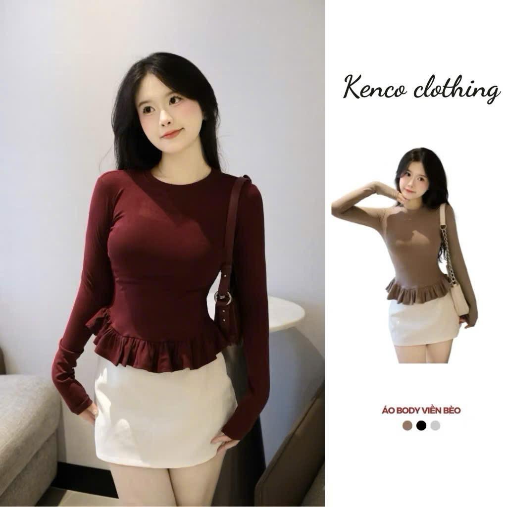 Áo Thun Dài Tay Nữ Ôm Body Phối Viền Bèo Xinh cotton nhuyễn M2509 Kenco clothing