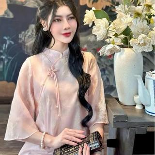 Set Lam Diện Tết Lễ Phật Ngày Đầu Năm Chất Tơ Voan Thêu 2 Lớp Đính Ngọc Phối Nơ Nhí Ld_Store Fashion