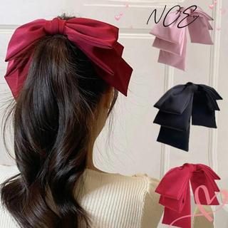Nơ kẹp tóc lớn màu hồng đen bằng satin, bền nhiều lớp, phong cách thời trang Hàn Quốc