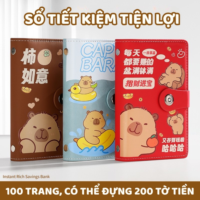 Sổ Tiết Kiệm Đựng Tiền Capybara Bìa Da PU Cao Cấp – Sổ Quản Lý Chi Tiêu 100 Trang Khóa Mật Mã Cute