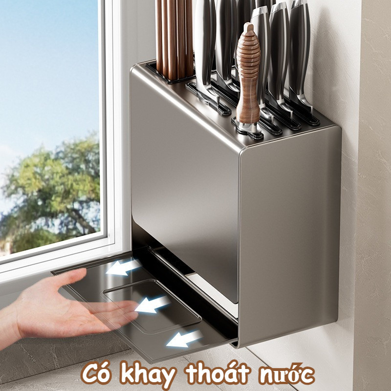 Giá Đựng Dao Đũa Đa Năng - Thiết Kế Có Khay, Linh Hoạt Treo Tường/Để Bàn, Chất Liệu Hợp Kim Thép Bền Bỉ