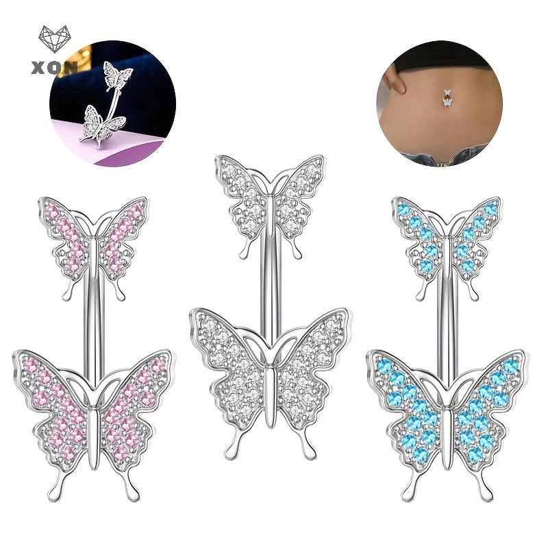 [XON] Nhẫn đính đá hai đầu bằng thép không gỉ Zircon xỏ khuyên bụng giả Trang sức cơ thể cho đồ trang trí nữ [Mina]
