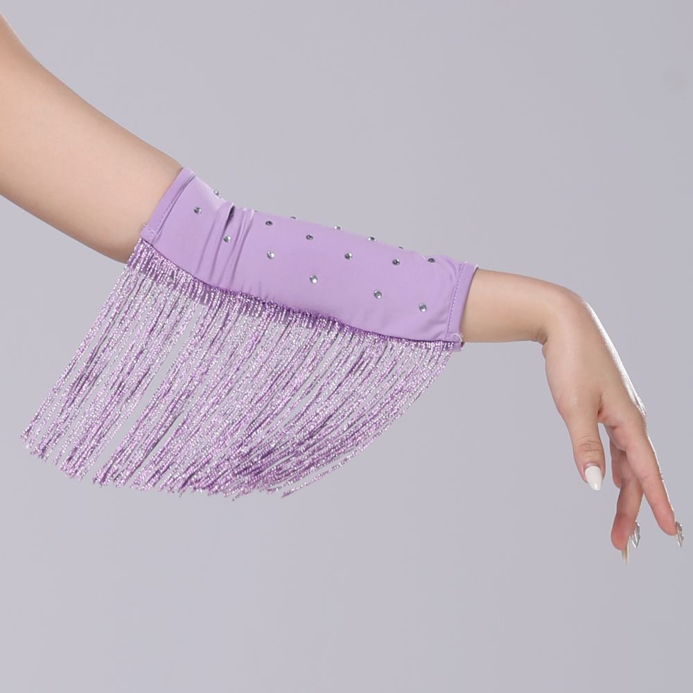 Tay áo nữ MERIGGIARE, Tay áo có viền nhảy Latin màu trơn, Trang phục khiêu vũ Latin Khoan kim cương giả biểu diễn sân khấu Viền kim cương giả Tay áo cổ tay nữ