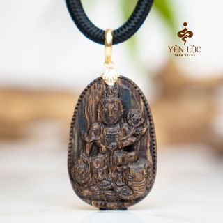 Mặt Trầm Hương Lên Khuy 10K- Trầm Sánh Chìm - Tặng kèm Dây Dù - Trầm Hương Yên Lộc