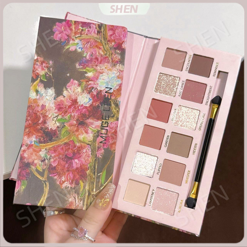 Phong Cách Mới 12 Màu Begonia Hoa Tranh Sơn Dầu Phong Cách Hồng Nâu Phấn Mắt Bảng Matte Pearlescent Fine Nhấp Nháy Màu Đất Thấp bão Hòa Bảng Phấn Mắt