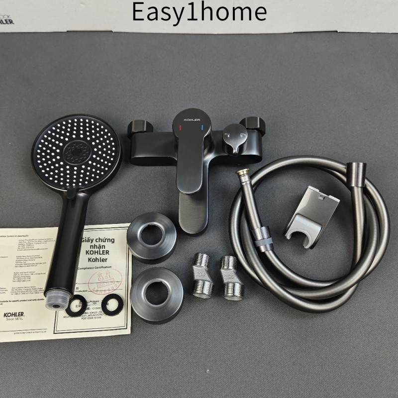 【 KOHLER 】Bộ phòng tắm ba chậu, vòi bồn tắm bằng đồng mạ nước, van trộn nước nóng lạnh, bộ vòi hoa sen, đầu vòi hoa sen