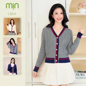 Áo cardigan nữ cổ V phối viền màu Mịn CD07 len đan bện cao cấp cao cấp sang trọng