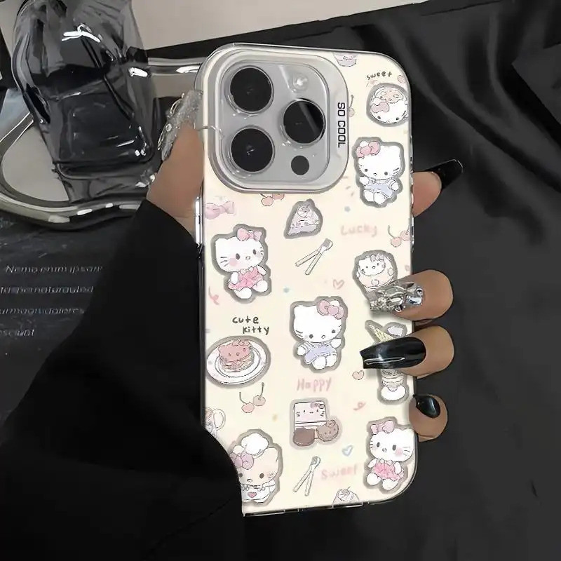 Ốp lưng họa tiết Kitty tráng miệng da PU thiết kế độc đáo chống trầy tốt Bảo Vệ Camera Cấp iPhone 17/16/15/14/13/12/11Ma