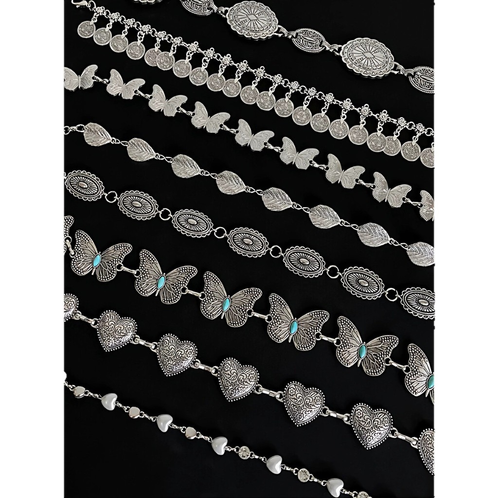 Dây đeo thắt lưng cổ điển bằng kim loại bạc phong cách mới Thắt lưng phong cách dân tộc Bohemian cao cấp