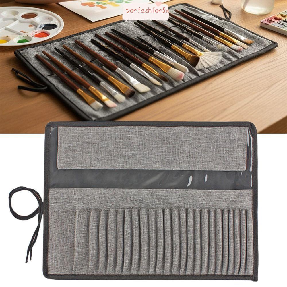 Túi đựng cọ vẽ tranh ITRUMPET, Rèm bút vải 24 lỗ, Túi đựng bút cuộn chống nước màu xám di động dành cho học sinh