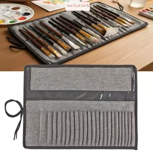 Túi đựng cọ vẽ tranh ITRUMPET, Rèm bút vải 24 lỗ, Túi đựng bút cuộn chống nước màu xám di động dành cho học sinh