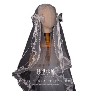 Pháp Retro Ren Veil Ren Nơ Cô Dâu Chủ Váy Cưới Kéo Cưới Cao Cấp Siêu Cổ Tích Đầu Trang Sức 26.. 13 7GOF