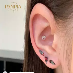 PNPIA- Thời Trang Tính Khí Xanh Đỏ Zircon Cánh Xương Tai Bông Tai Móng Tay Dành Cho Nữ Trang Sức Phụ Kiện Quà Tặng