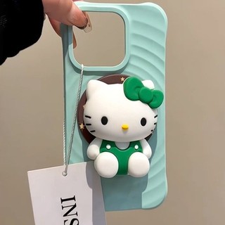 Ốp điện thoại hút từ tính mèo con dây đeo màu xanh lá cây dễ thương cho iPhone17 16 15 14 13 12 11 Pro Max bảo vệ camera chống sốc chống rơi mặt sau mềm