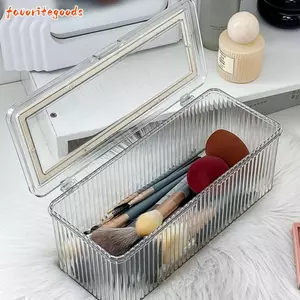 FAVORITEGOODS Hộp lưu trữ chống bụi để bàn, Công cụ lưu trữ máy tính để bàn Flip Cover Hộp lưu trữ cọ trang điểm, Có thể xếp chồng lên nhau Hộp đựng đồ lặt vặt Hộp đựng bút chì lông mày