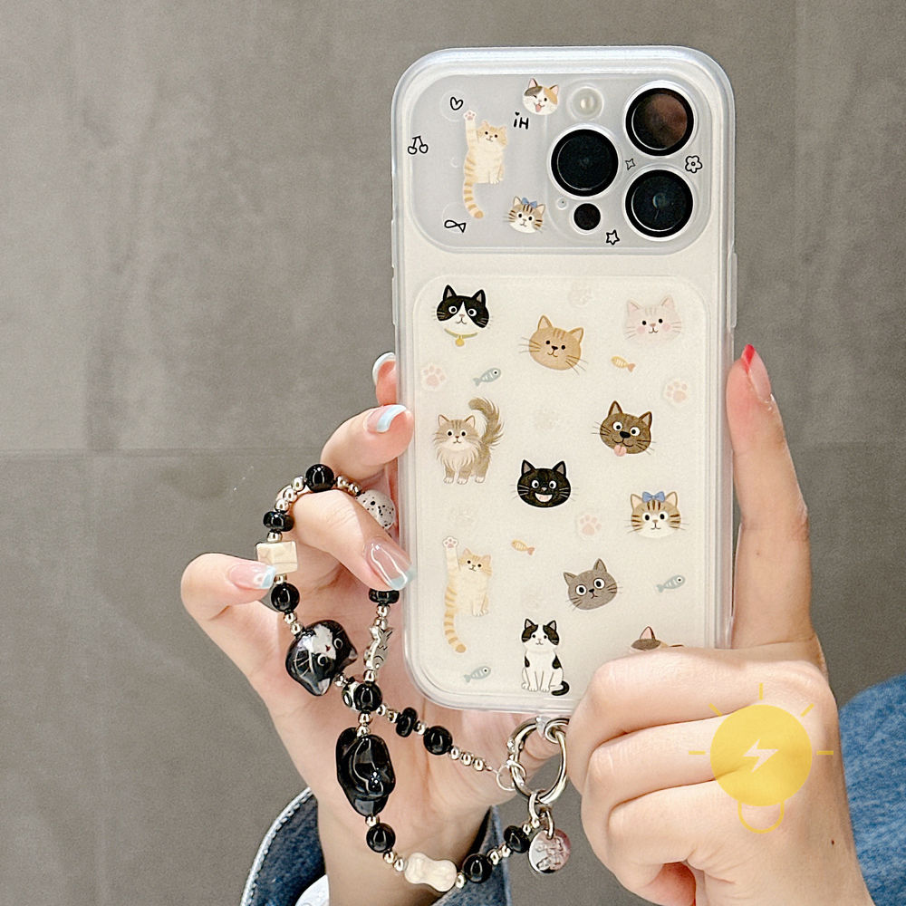 Phone Case For iPhone 17 Pro Max 16 15 14 Cute TPU Cartoon Keychain Chain Cat Aesthetic Korean Cute