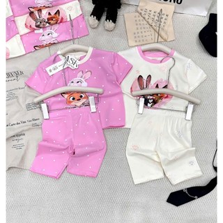 Combo 2 Bộ Đồ Lửng Mặc Nhà Họa Tiết Tim, In hình Thỏ Cáo Cho Bé Gái size từ 9-33kg